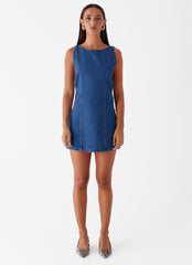Cherish You Denim Mini Dress - Blue Denim