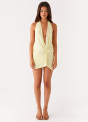 Eleanora Plunge Scarf Mini Dress - Yellow