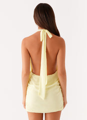 Eleanora Plunge Scarf Mini Dress - Yellow