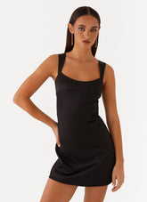 Odette Satin Mini Dress - Black