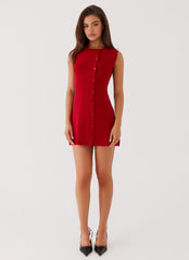 Not One Time Knit Mini Dress - Red