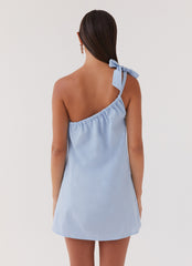 Art Of Waves Linen Mini Dress - Cerulean