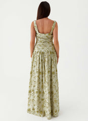 Zinna Linen Maxi Dress - Sage Floral