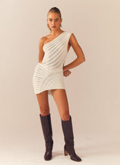 Percilla Ladder Knit Mini Dress - White