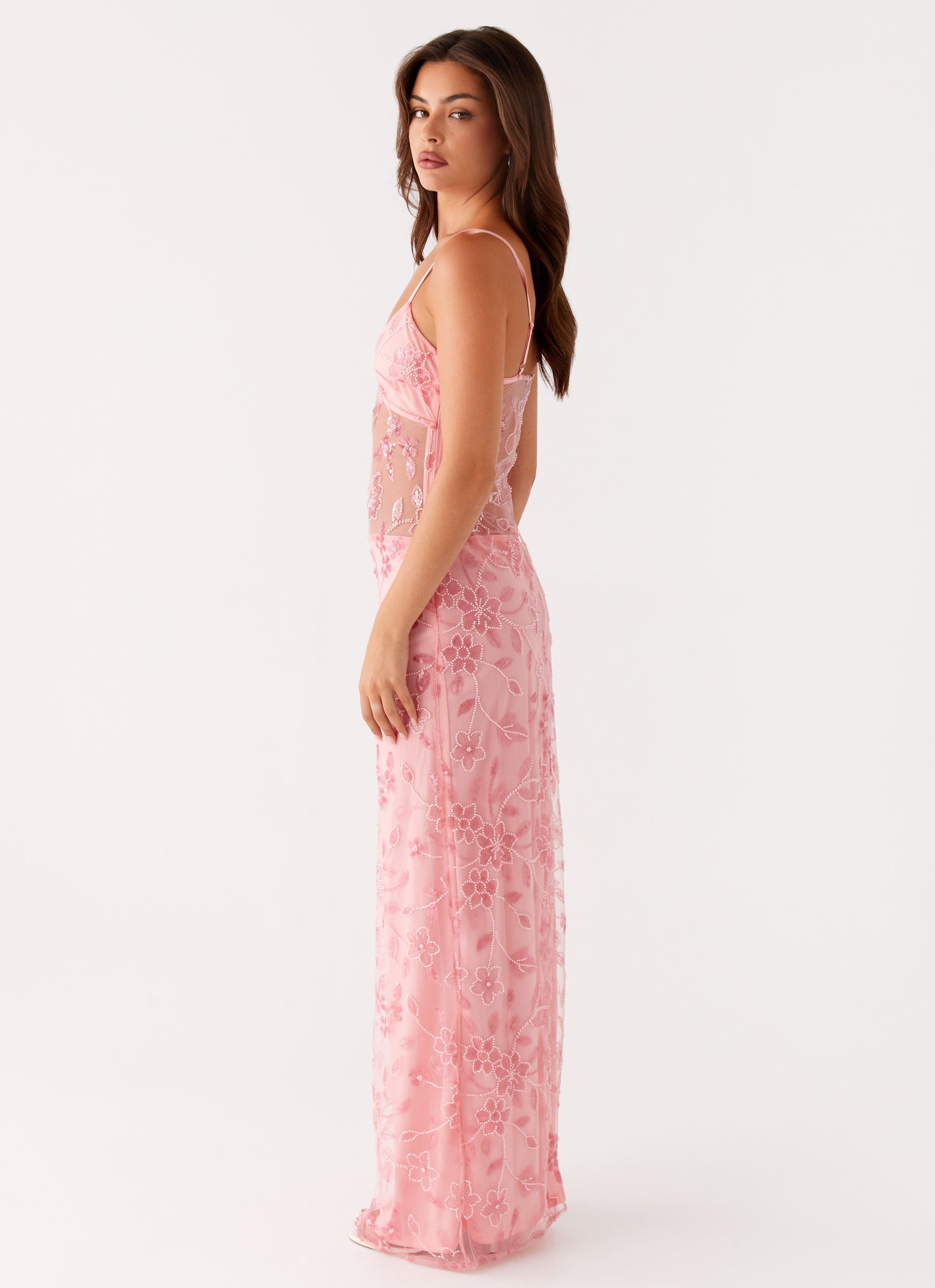 Akira Beaded Maxi Dress - Pink Orange