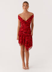 Alma Mini Dress - Deep Red Floral