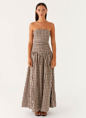 Carmel Maxi Dress - Brown Gingham