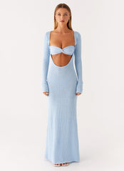 Carnation Long Sleeve Knit Maxi Dress - Blue