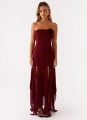 Collision Satin Maxi Dress - Cherry Red