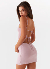 Delphi Rose Knit Mini Dress - Mauve Pink
