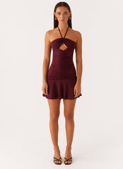 Katrina Halterneck Mini Dress - Deep Maroon
