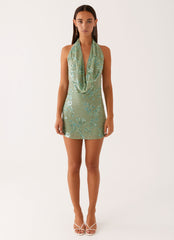 Olisa Cowl Neck Beaded Mini Dress - Mint