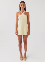 Keira Linen Mini Dress - Lemon